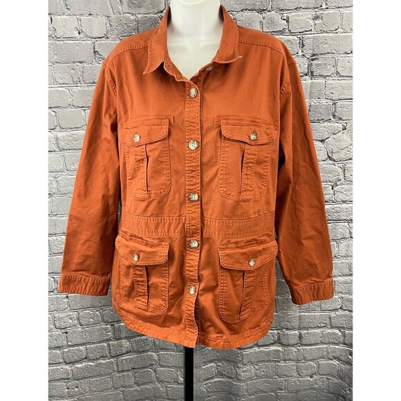 Eddie Bauer Womens XL Rust Orange Cotton/Spandex Button Up Utility Jacket - Picture 1 of 7